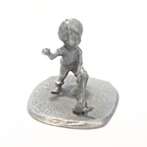 Vintage 1970's Boy and His Dog Pewter Miniature Figurine